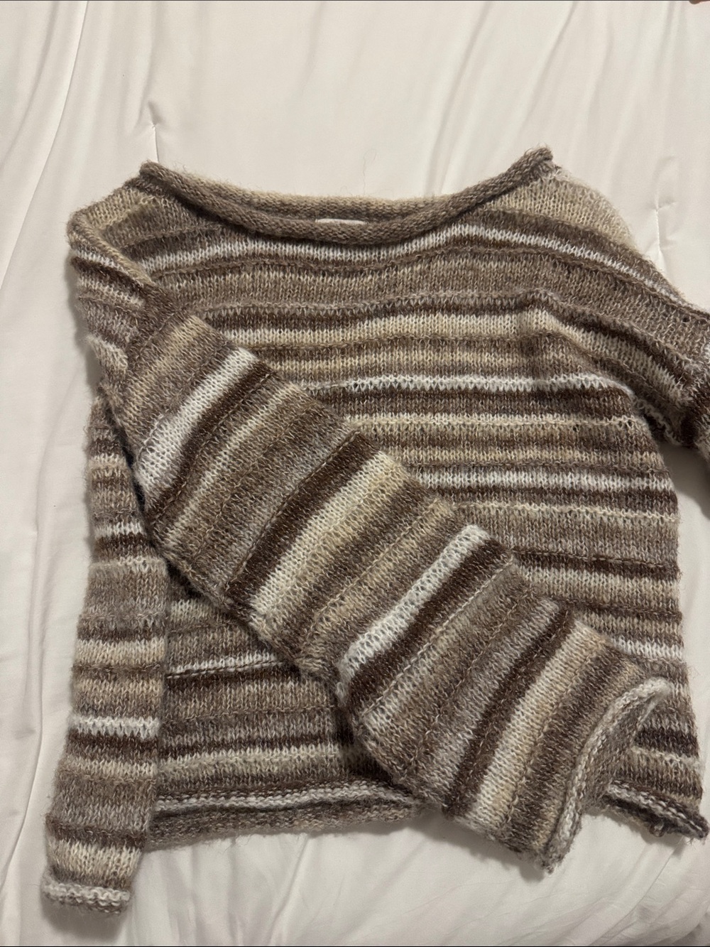 Rhythm Striped Boatneck Sweater in Brown, Cream & Taupe